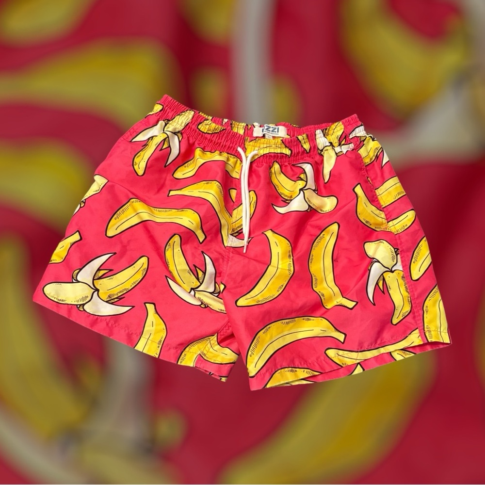 Banana Print Athletic Shorts - Red